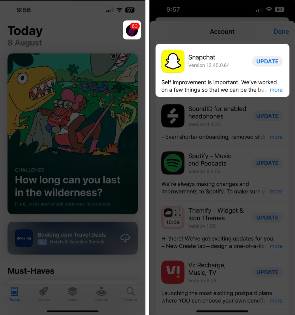 Frissítse a Snapchat alkalmazást az App Store-ban