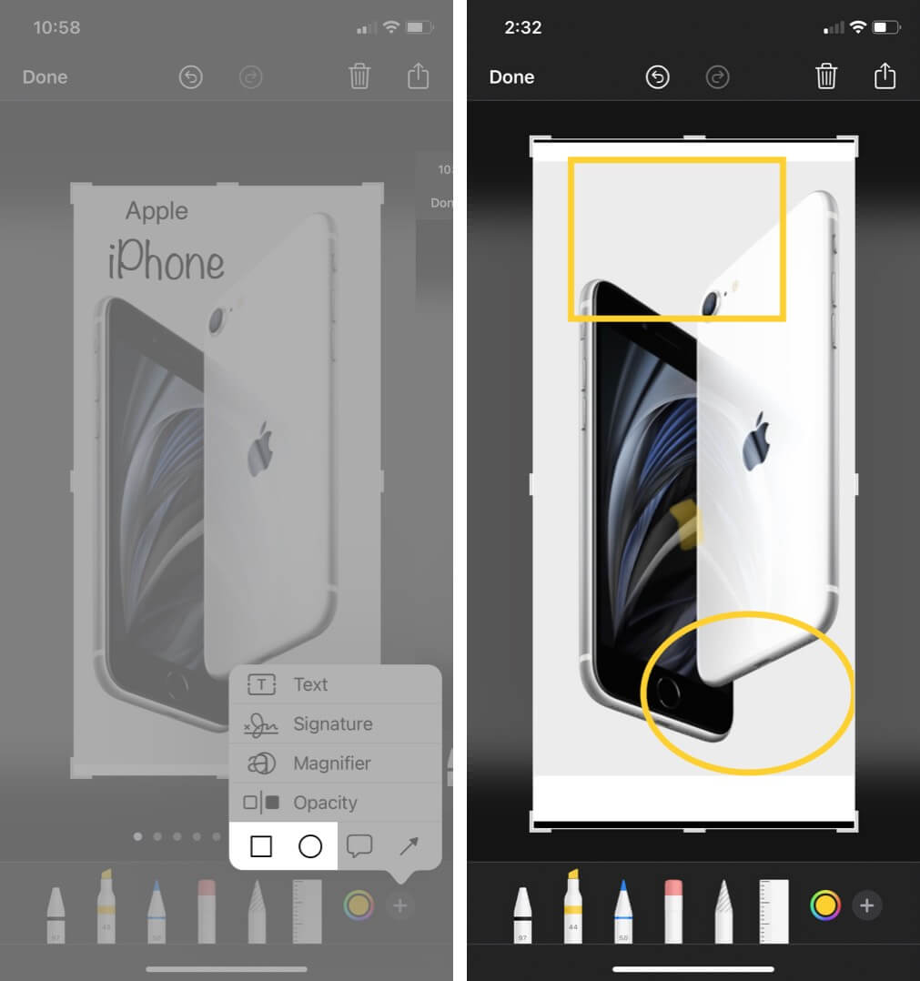 add shapes to screenshot using markup tool on iphone