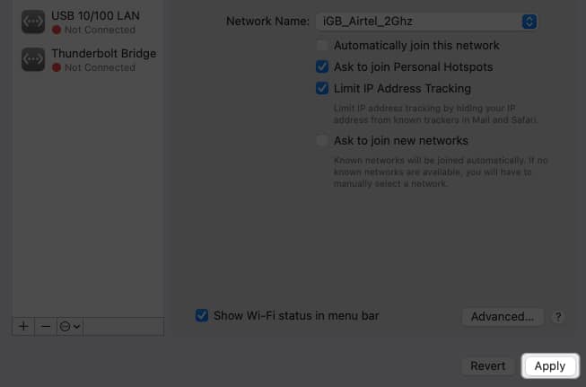 click apply in network settings