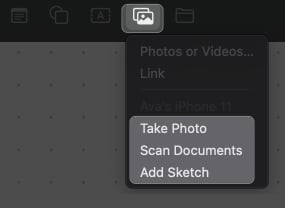 click photo icon, select add sketch in freeform