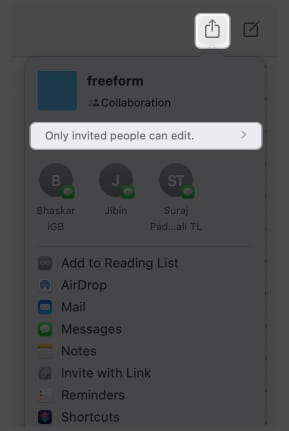 click share, select only invited people can edit in freeform