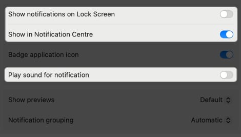 toggle off show notifications on lock screen, play sound for notification in settings