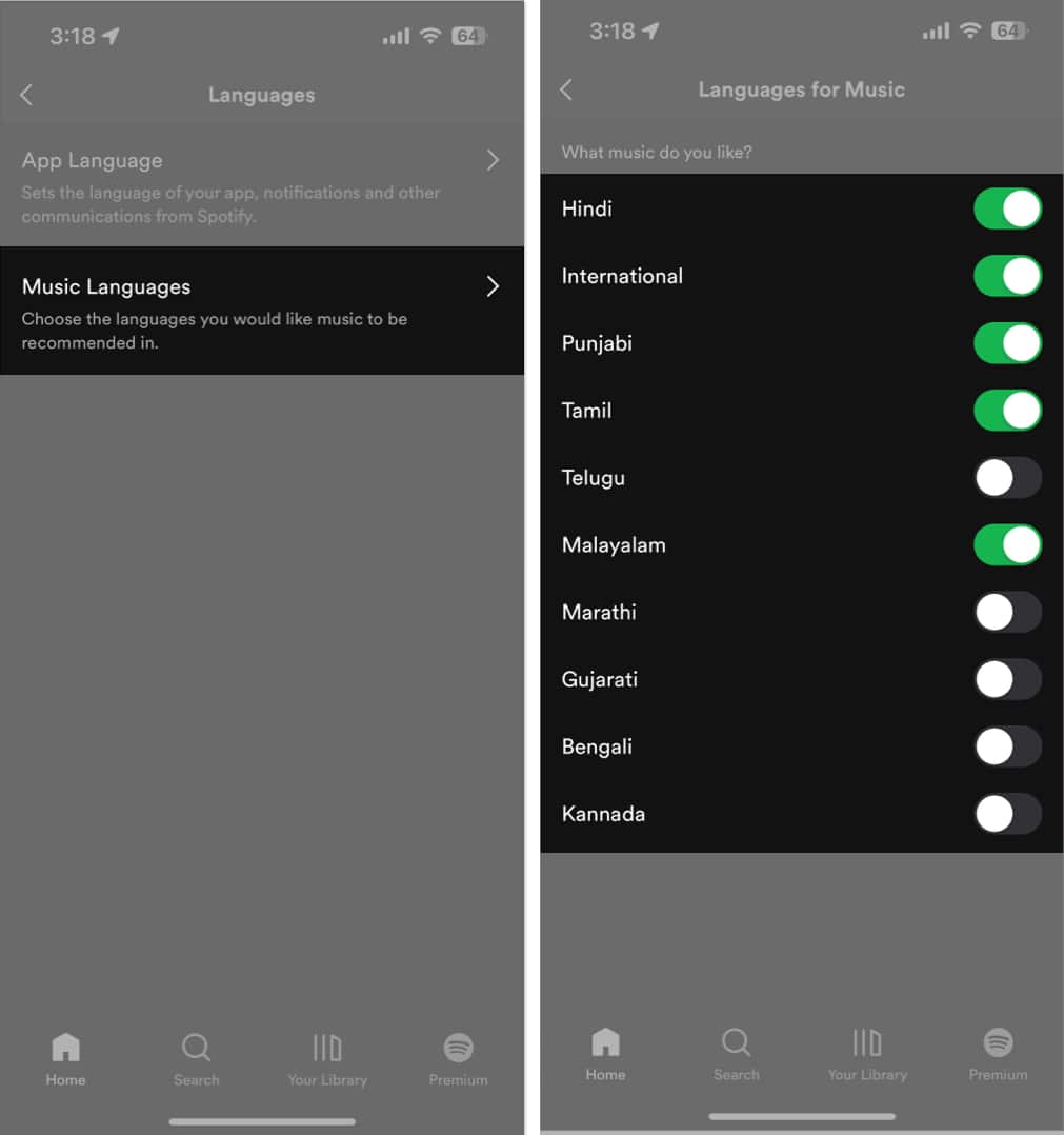 Tap music language, select any language in Spotify