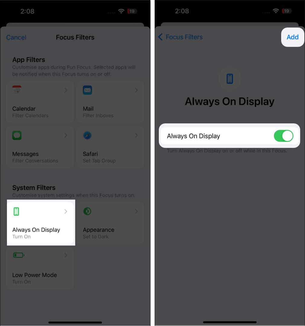 Automate iphone always on display