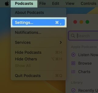 Click podcasts settings