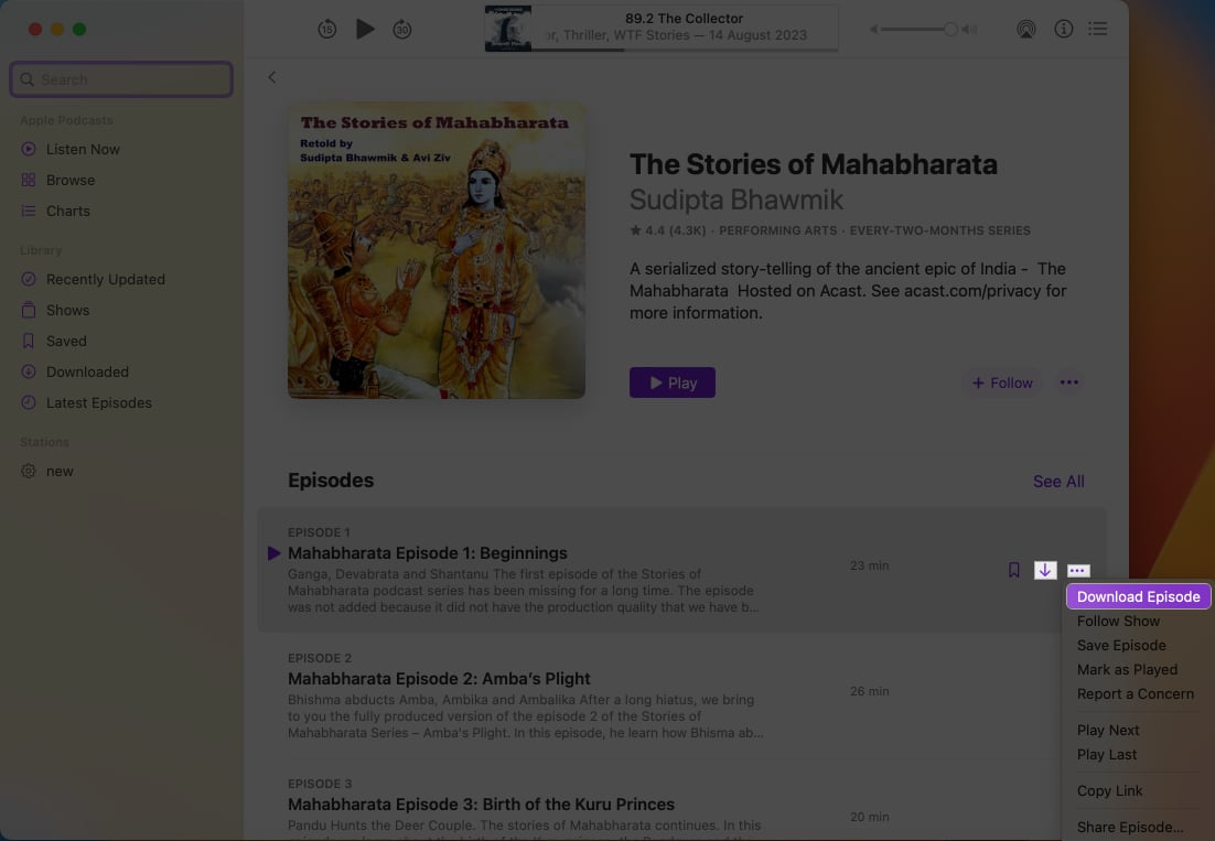 Click the download icon Download Episode