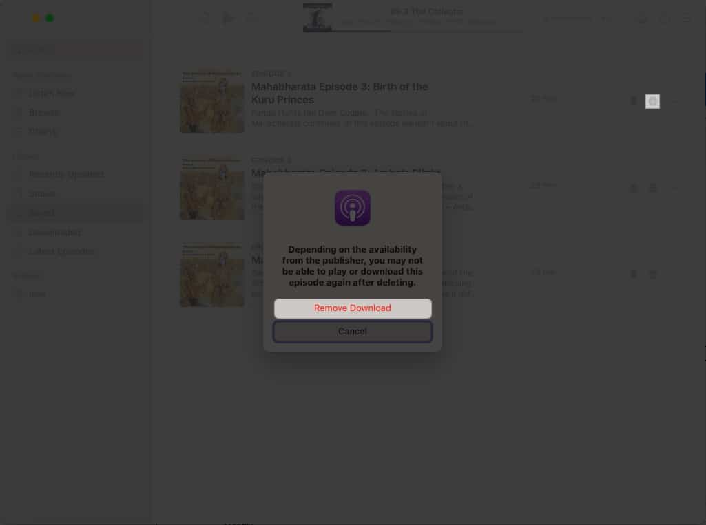 Click the downloaded option remove download