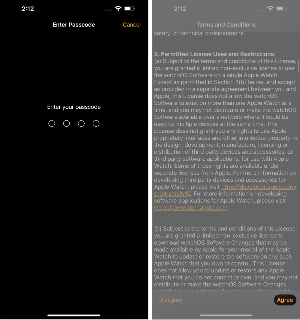 Enter passcode, tap Agree