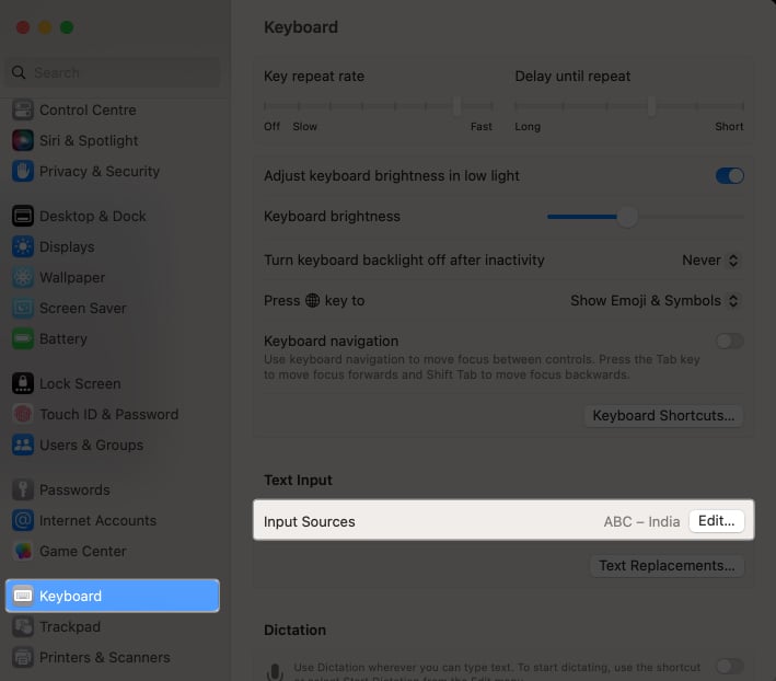 Go to Keyboard and Input Sources