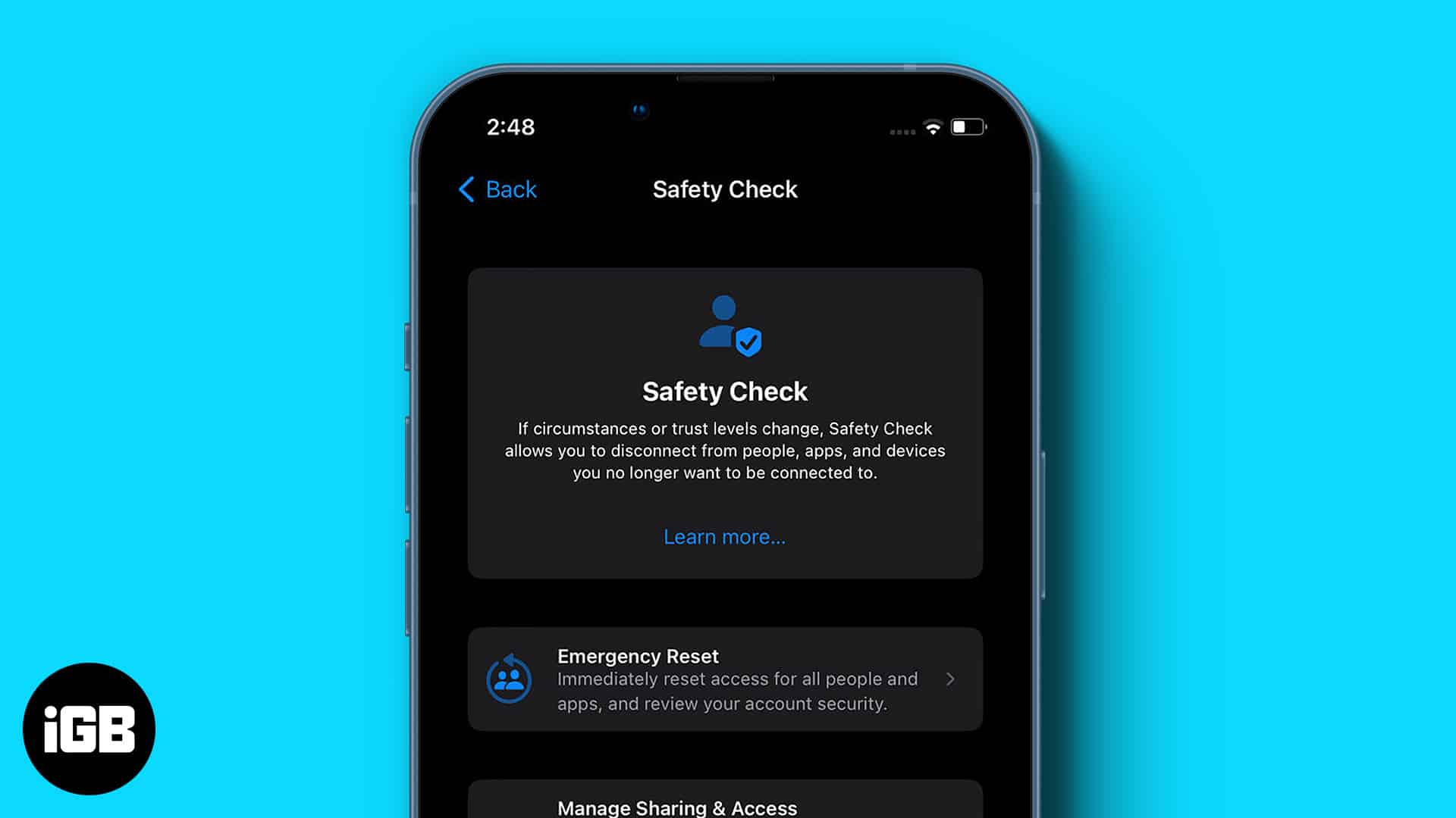 How to use safety check on iphone