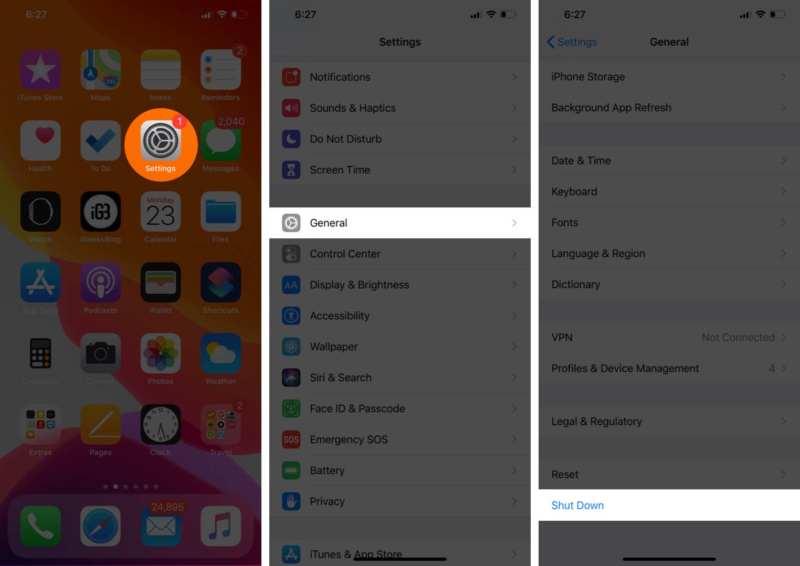 Cant delete apps on iPhone and iPad in iOS 17 How to fix It Open Settings App Tap on General and Then Then Tap on Shutdown