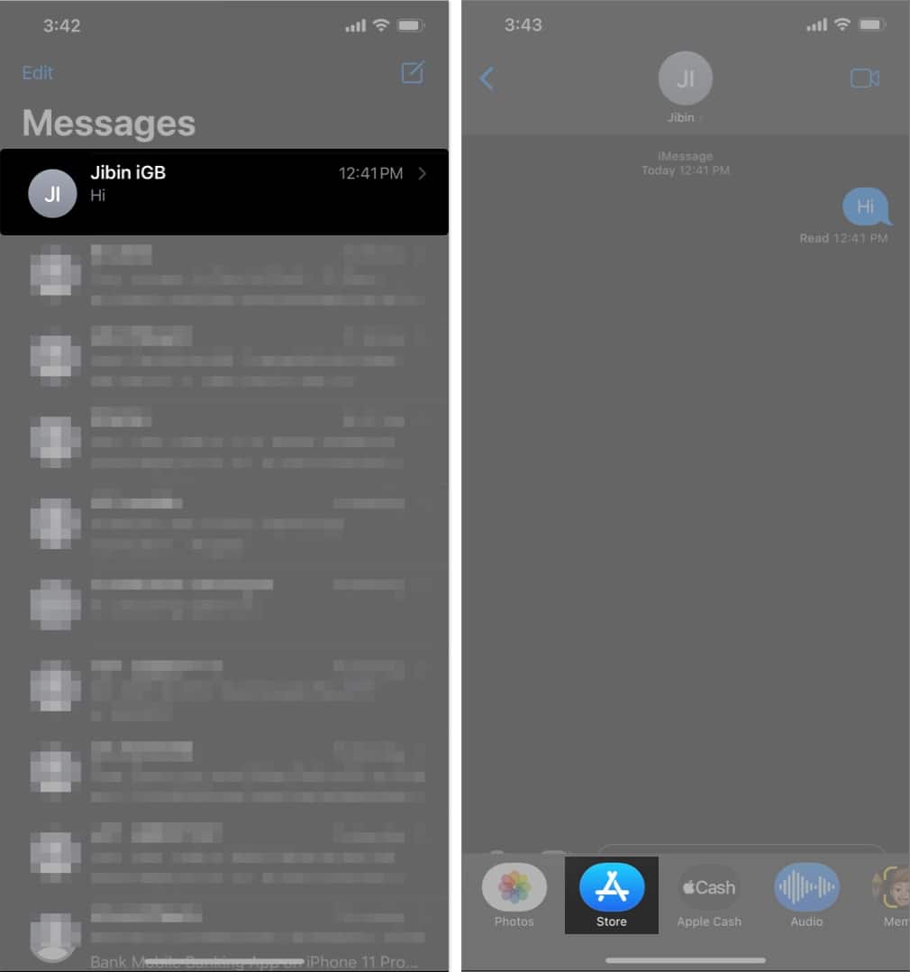 Open iMessage, open a chat, access app store from preferences in iMessage