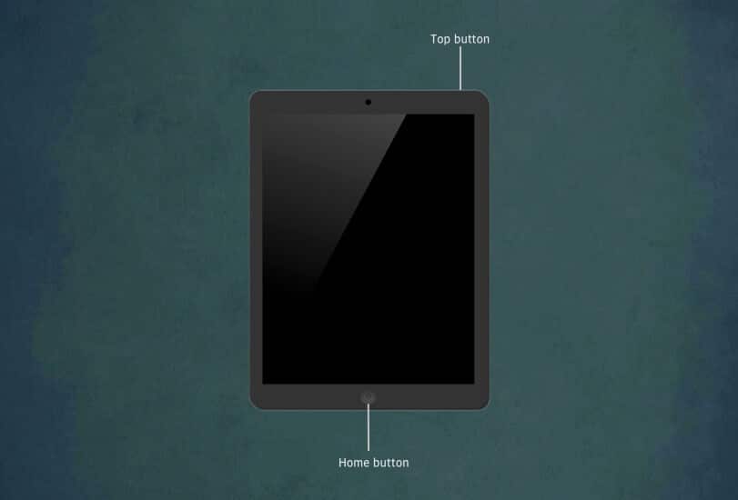 Press and Hold Home Button and Top Button on iPad