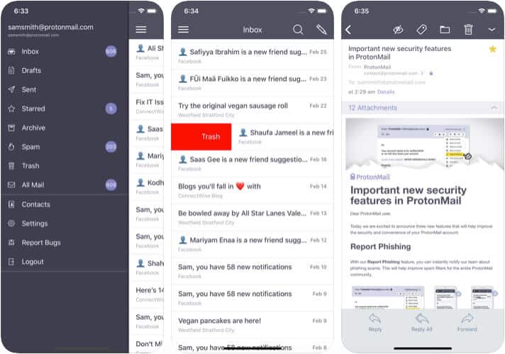 ProtonMail iPhone and iPad App Screenshot