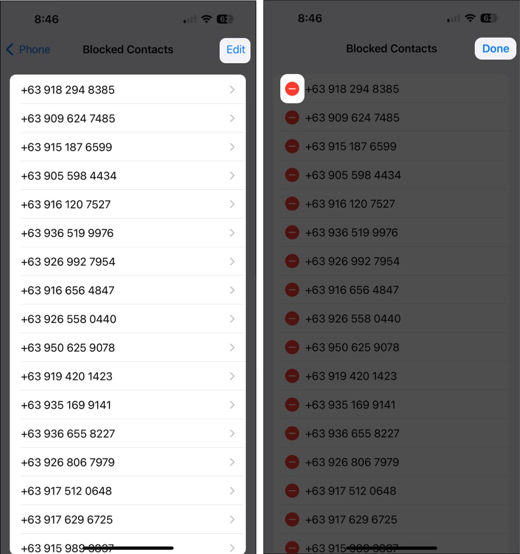 Remove blocked contacts from your Blocked contacts list
