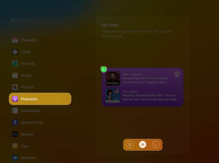 Select Podcast Widget size add widget