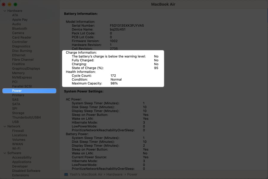 Select power in system information