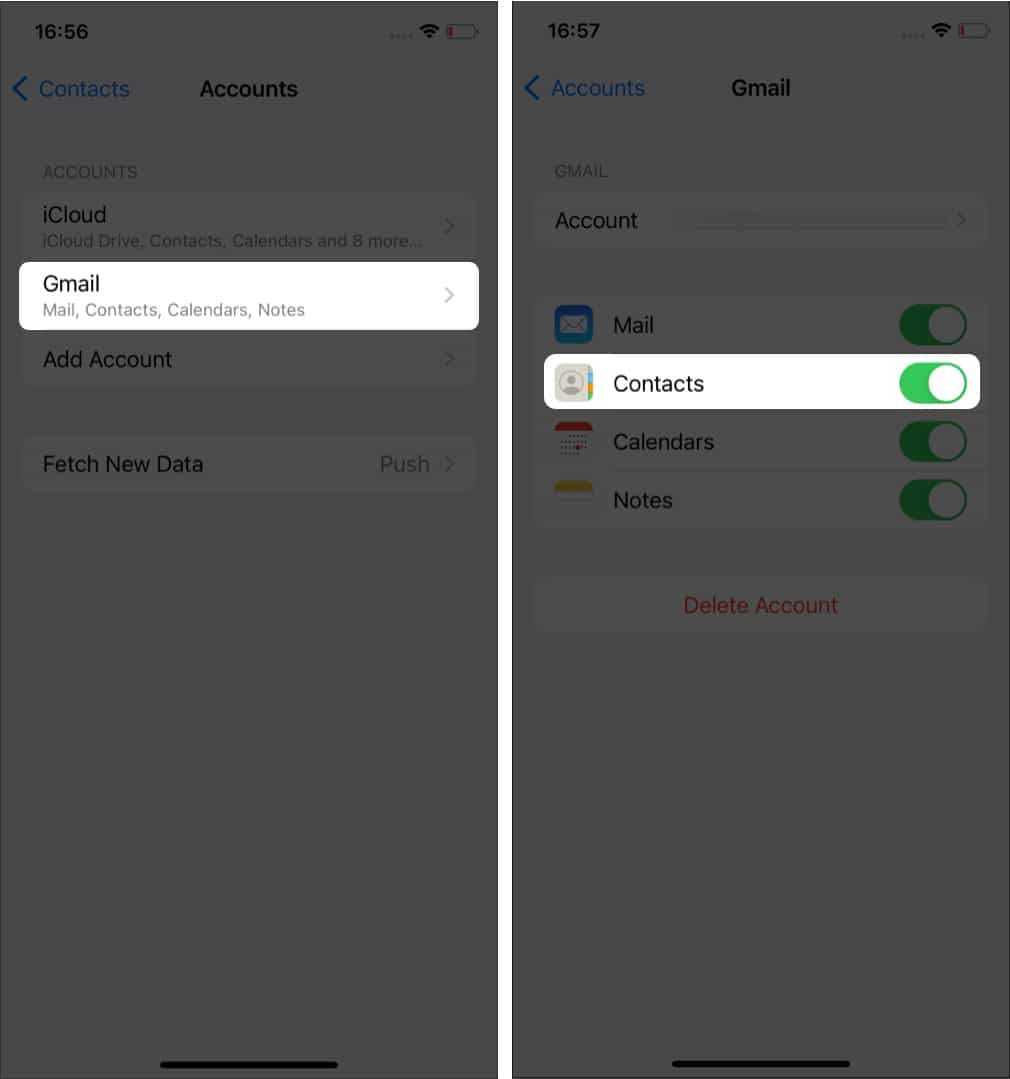 Successfully synced Gmail contacts on iPhone