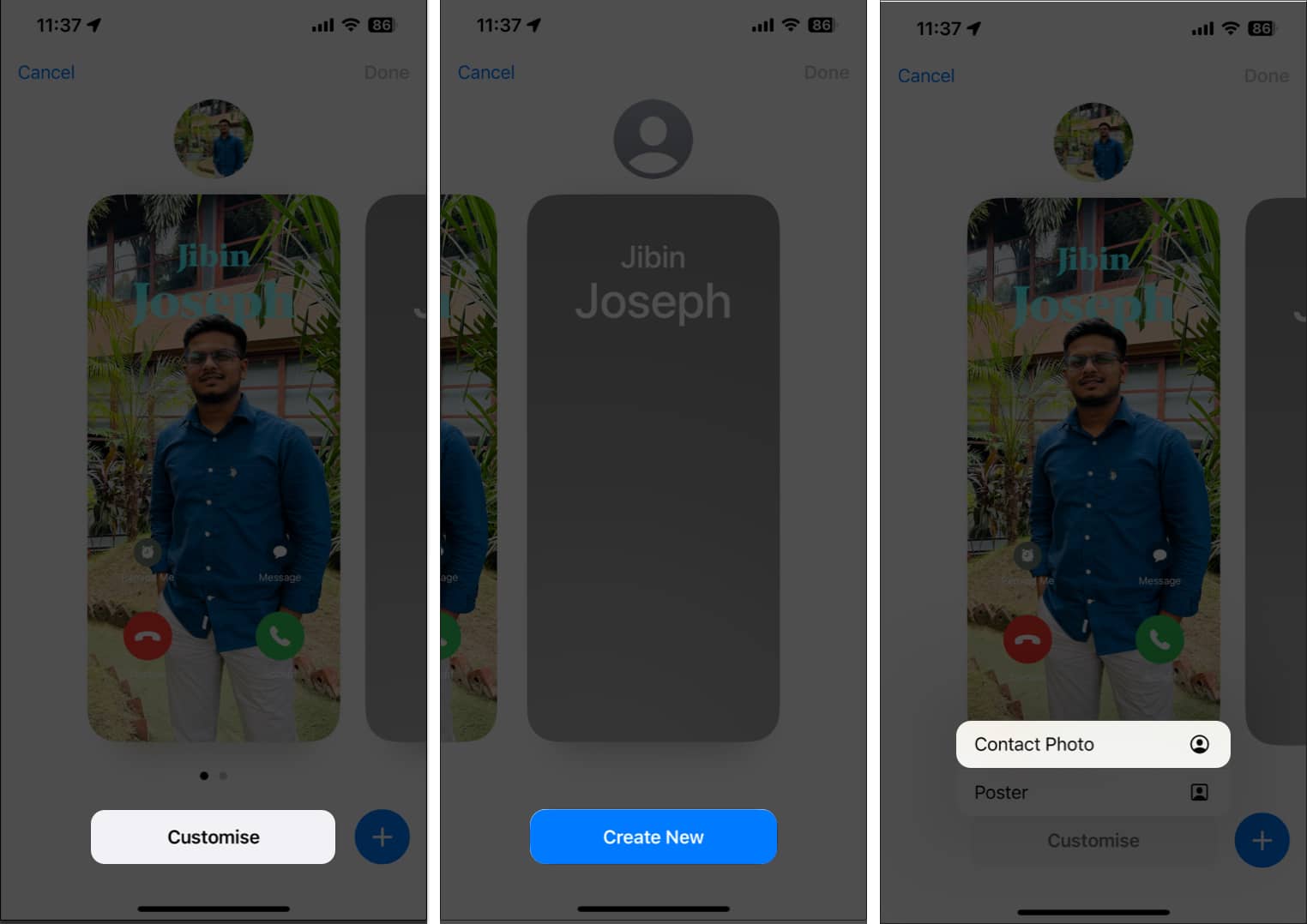 Tap Customize, create New, Select Contact Photo