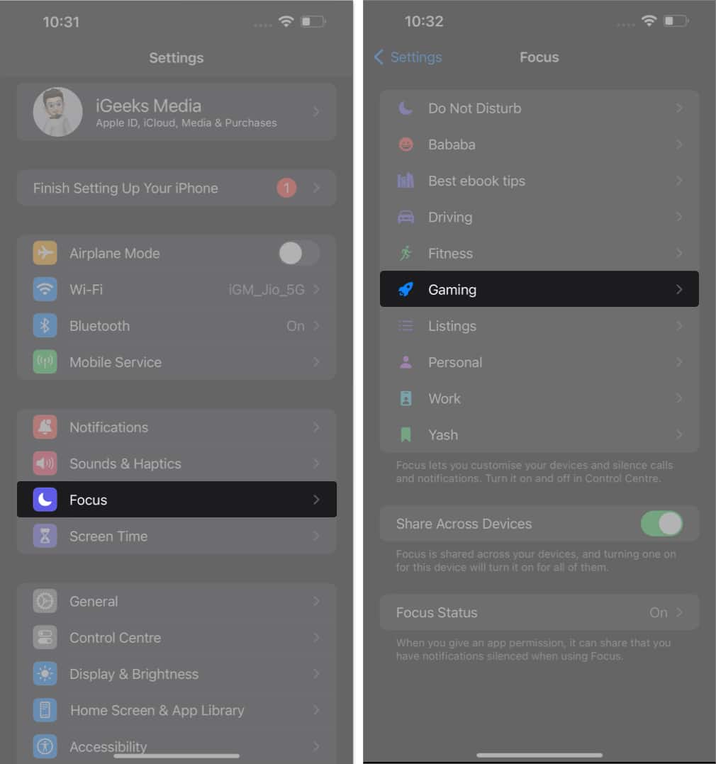 Tap Focus, select a mode in settings