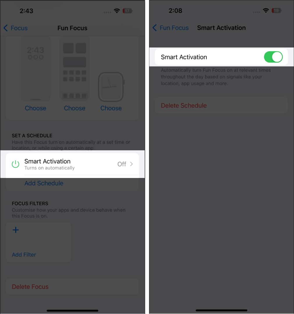 Tap smart activation and turn on smart activation on iphone