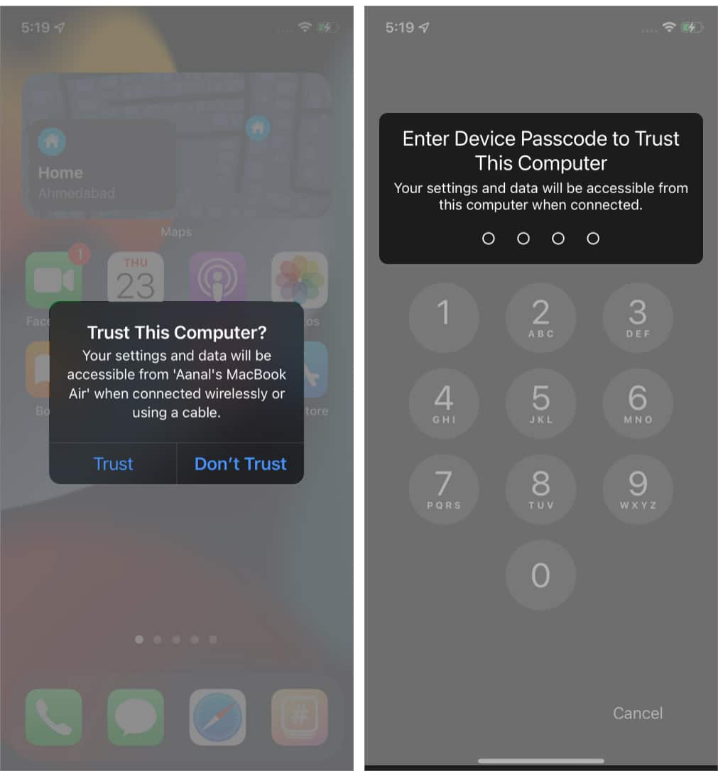 Tap Trust on iPhone and enter its passcode to update