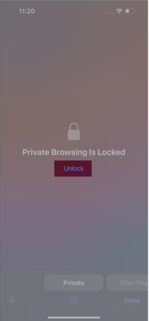 Tap Unlock in Safari Private Browsing