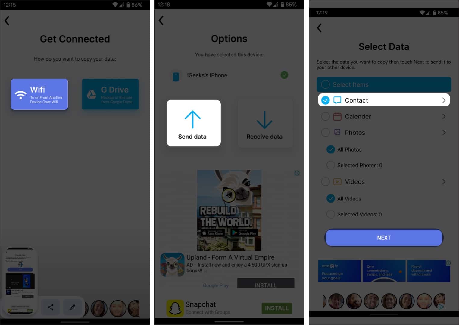 Transferring contacts from Android to iPhone using using third party app