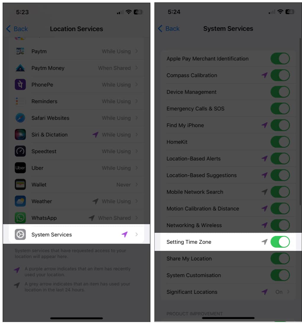 Turn ON Settings Time Zone on iPhone