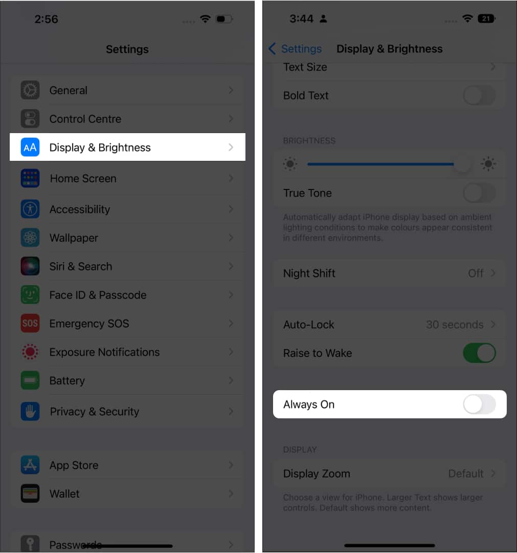 Turn off Always-On display on iPhone 14 pro