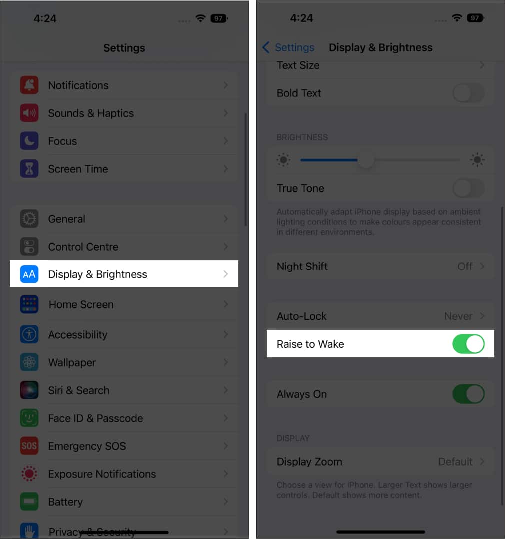 Turn on or off Raise to Wake up on iphone