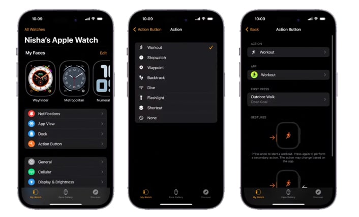 customize the Action button on Apple Watch Ultra from iPhone