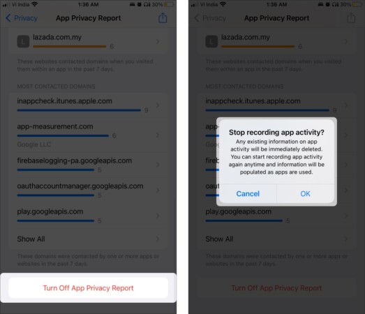 How to turn off App Privacy Report 