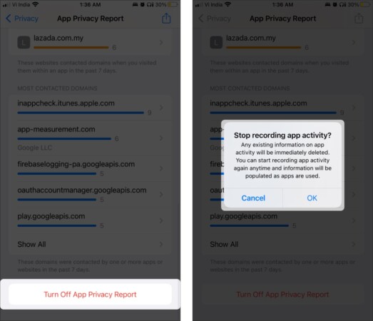 How to turn off App Privacy Report