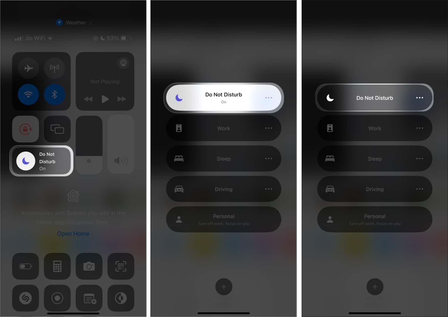 tap focus filter, select the focus in control center