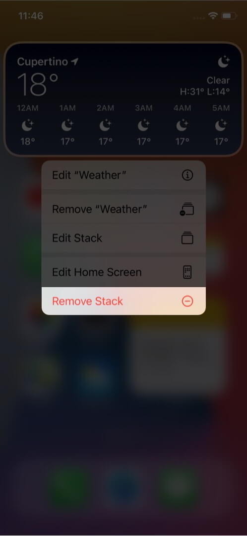 tap on remove stack to delete stack widget on iphone home screen