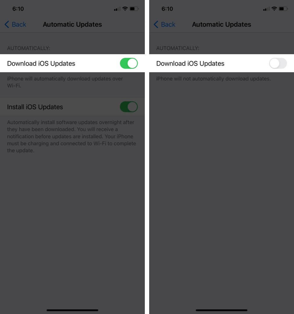 turn off download ios updates on iphone
