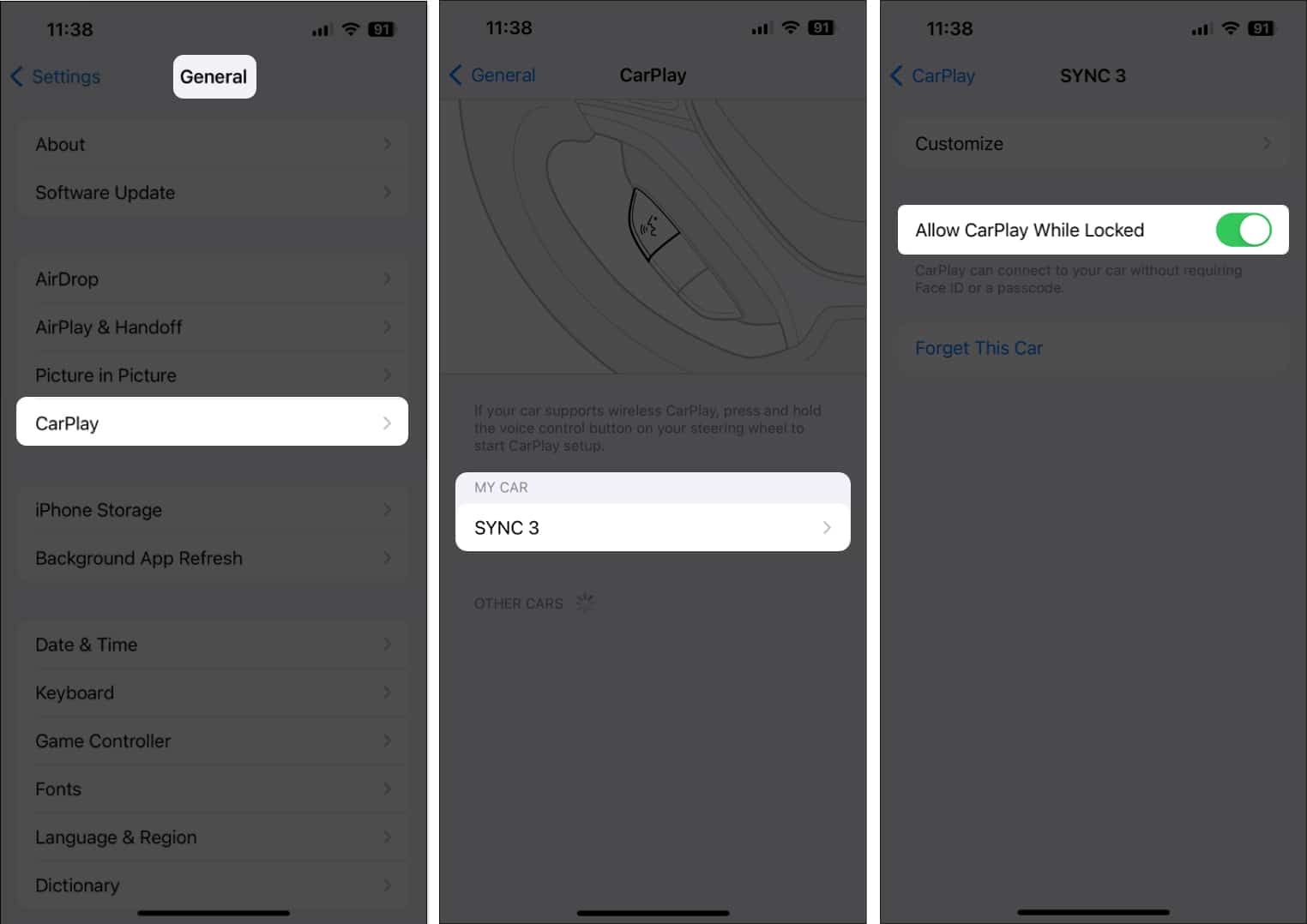 Benarkan CarPlay berfungsi semasa dikunci