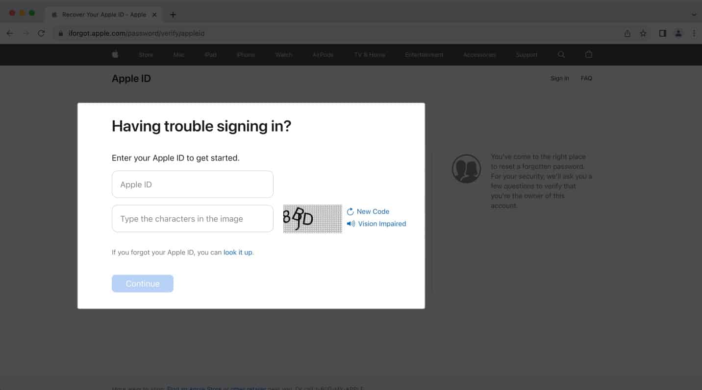 Apple ID Signin screen