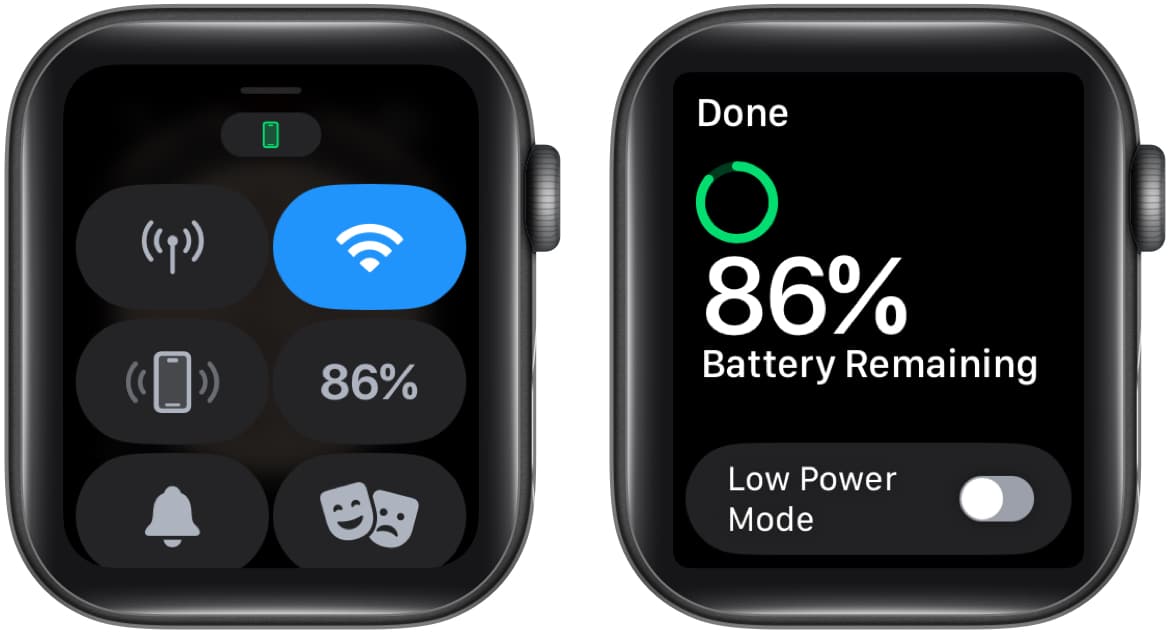 Check battery life using control center on apple watch