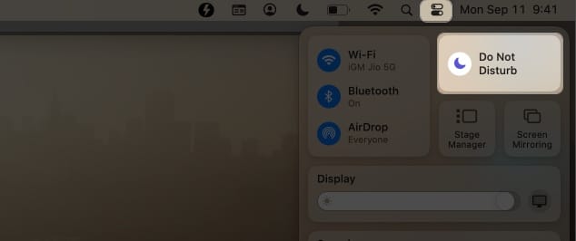 Click Control Center and select Focus icon