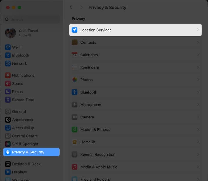 Click Privacy Security Location Services