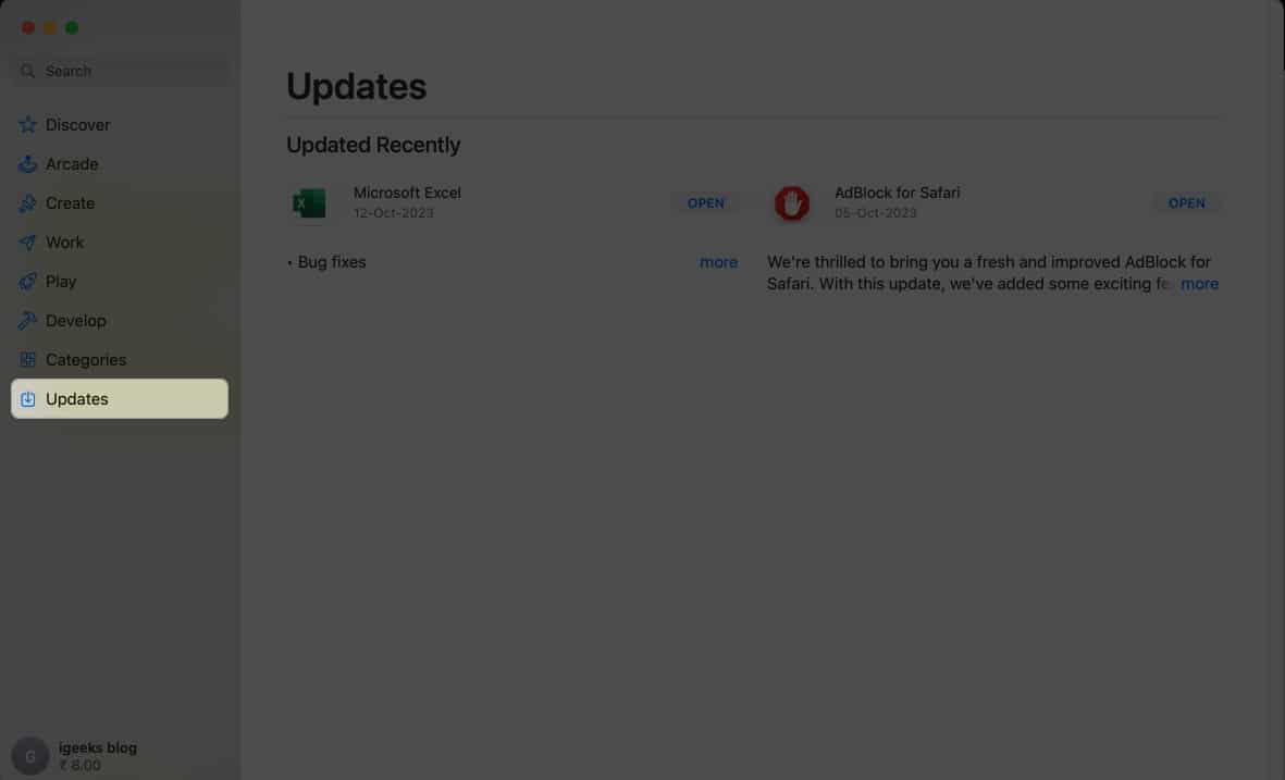 Click Updates in App Store
