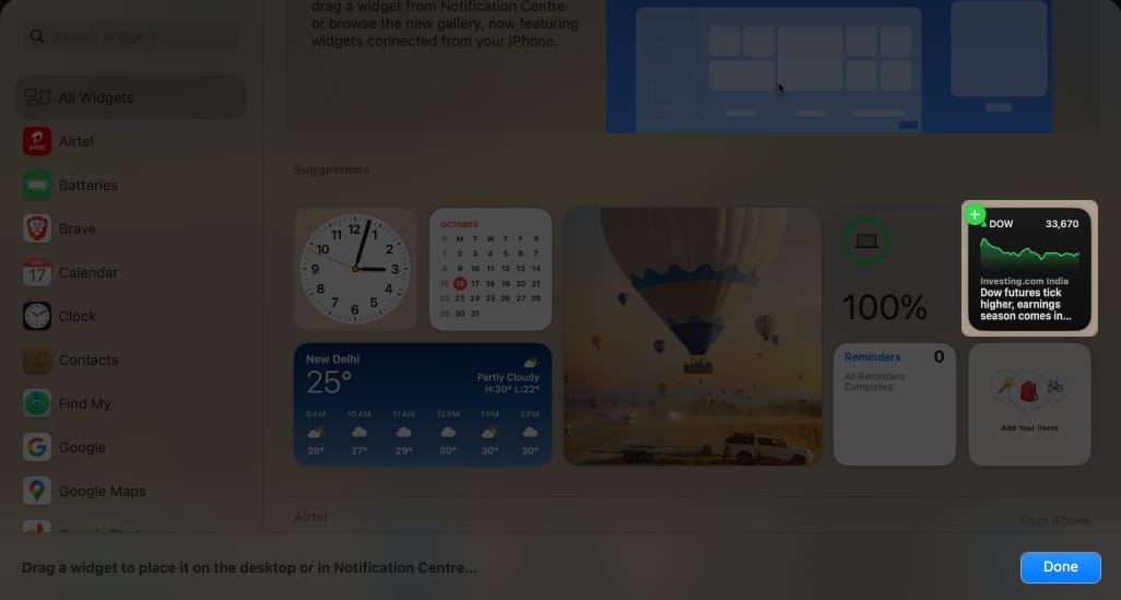 Click the Widget Done