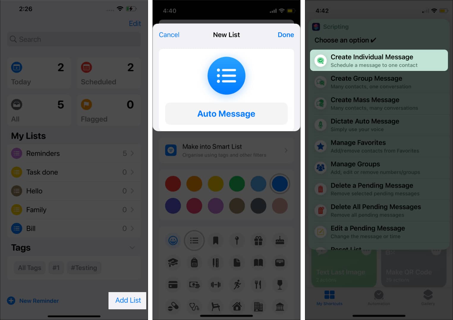 Create Individual Message from the pop-up on iPhone