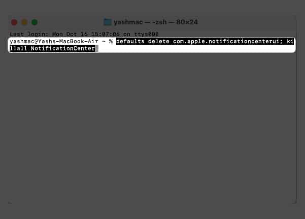 Enter command in terminal