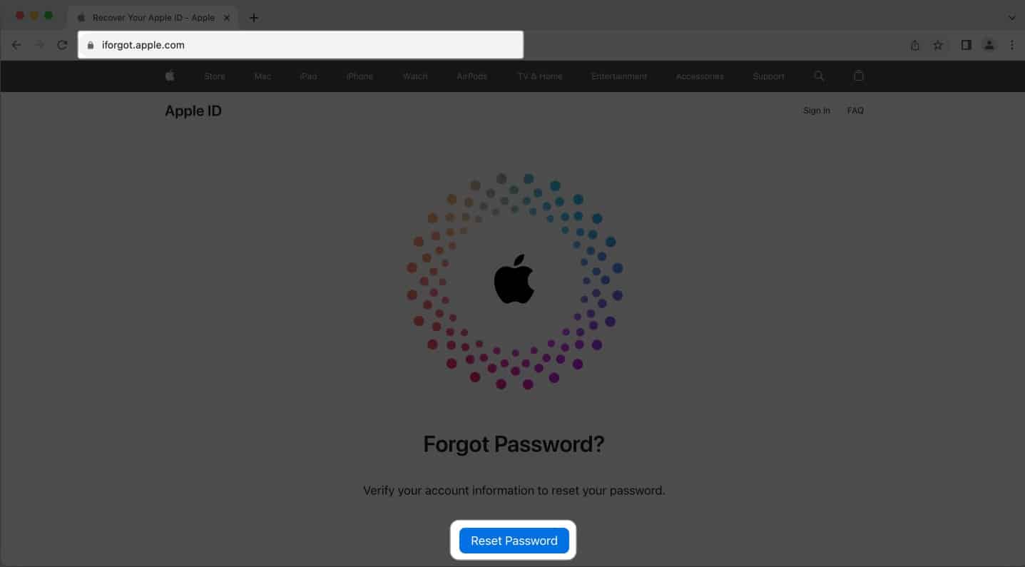 Head to iforgot.apple.com and click Reset Password