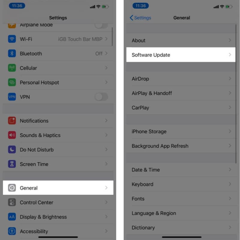 In General then Tap on Software Update on iPhone