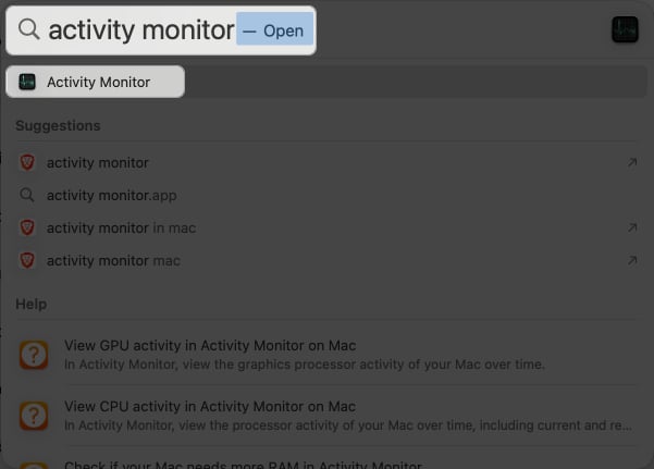 Look for activity monitor in terminal