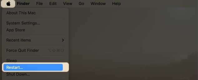 Navigate to Apple icon and select Restart